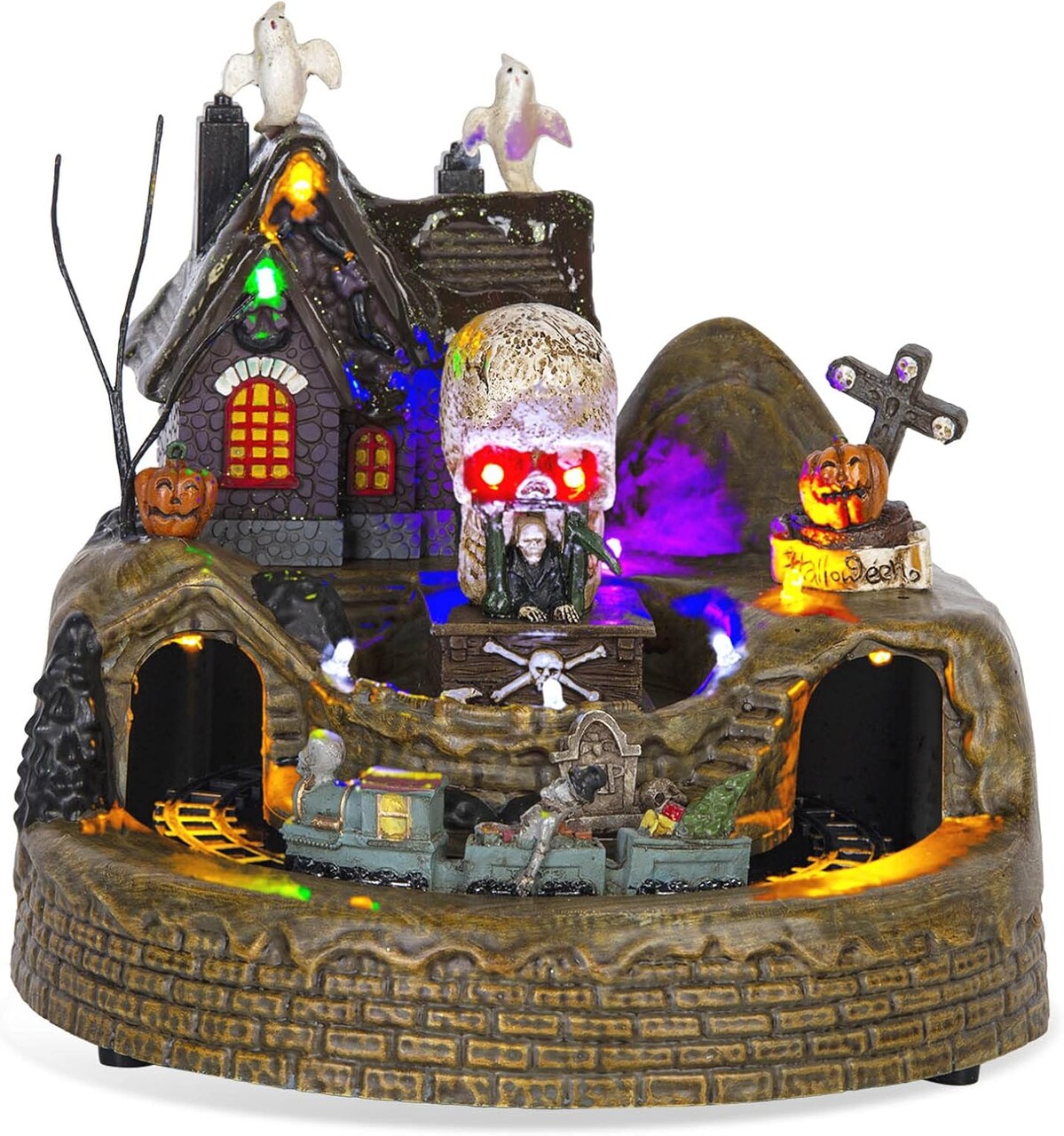 Animated Halloween Train Village Set with Ghosts - LED Lights (Multicolor)